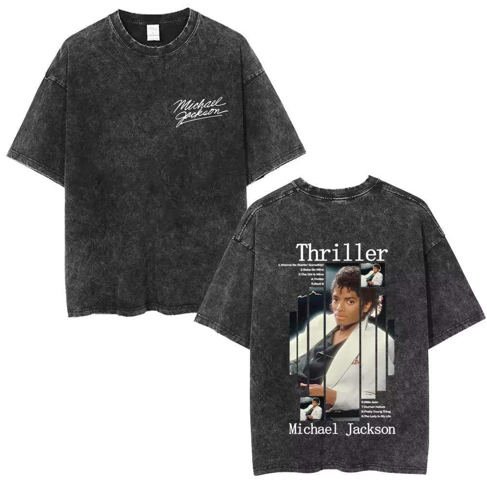 Der König des Pop Michael Jackson Vintage Washed T-Shirts Herren Damen Lässig Retro Baumwoll-T-Shirt Männlich Gothic Rock Übergroßes T-Shirt