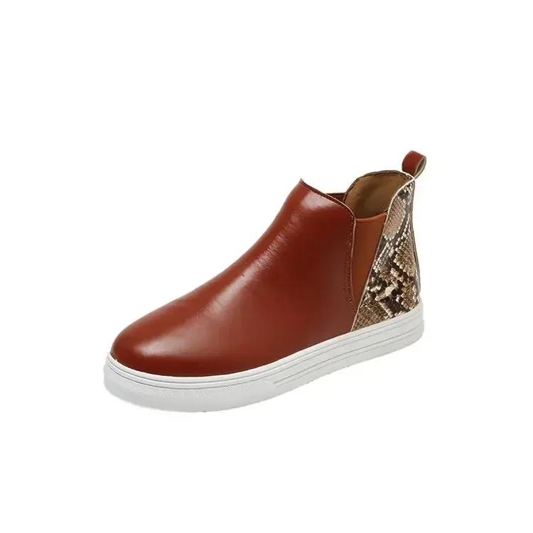 

Большие размеры 43, модные короткие ботинки, женская повседневная обувь на плоской подошве, женские ботильоны со змеиным узором, Zapatos De Mujer 2024 43 бордовый