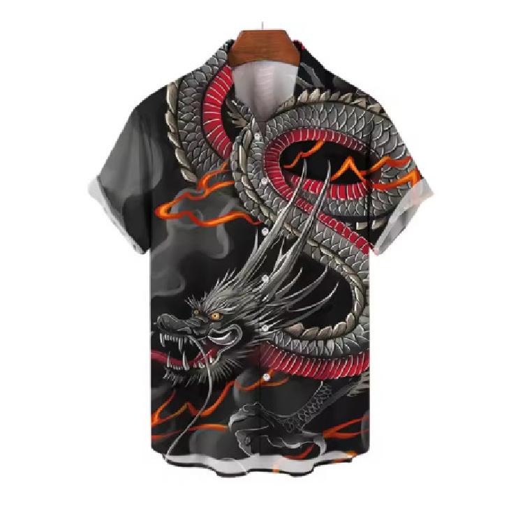 Summer Dragon and Tiger Loose-Fit Short-Sleeve Shirt2026Trendy Beach Casual Men's Clothing Shirts