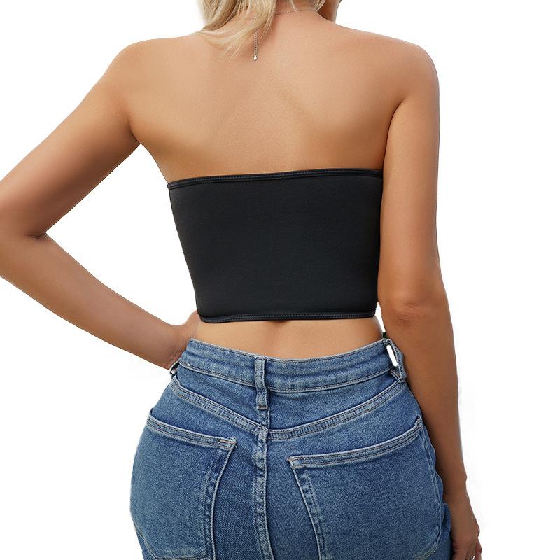 Popular women's fashion splicing sequins fishbone steel ring rhombus tight chest wrap small vest women