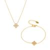 Qiong Yao 5A Zircon Four-Leaf Clover Clavicle Bracelet Set - European & American Style Stainless Steel Jewelry