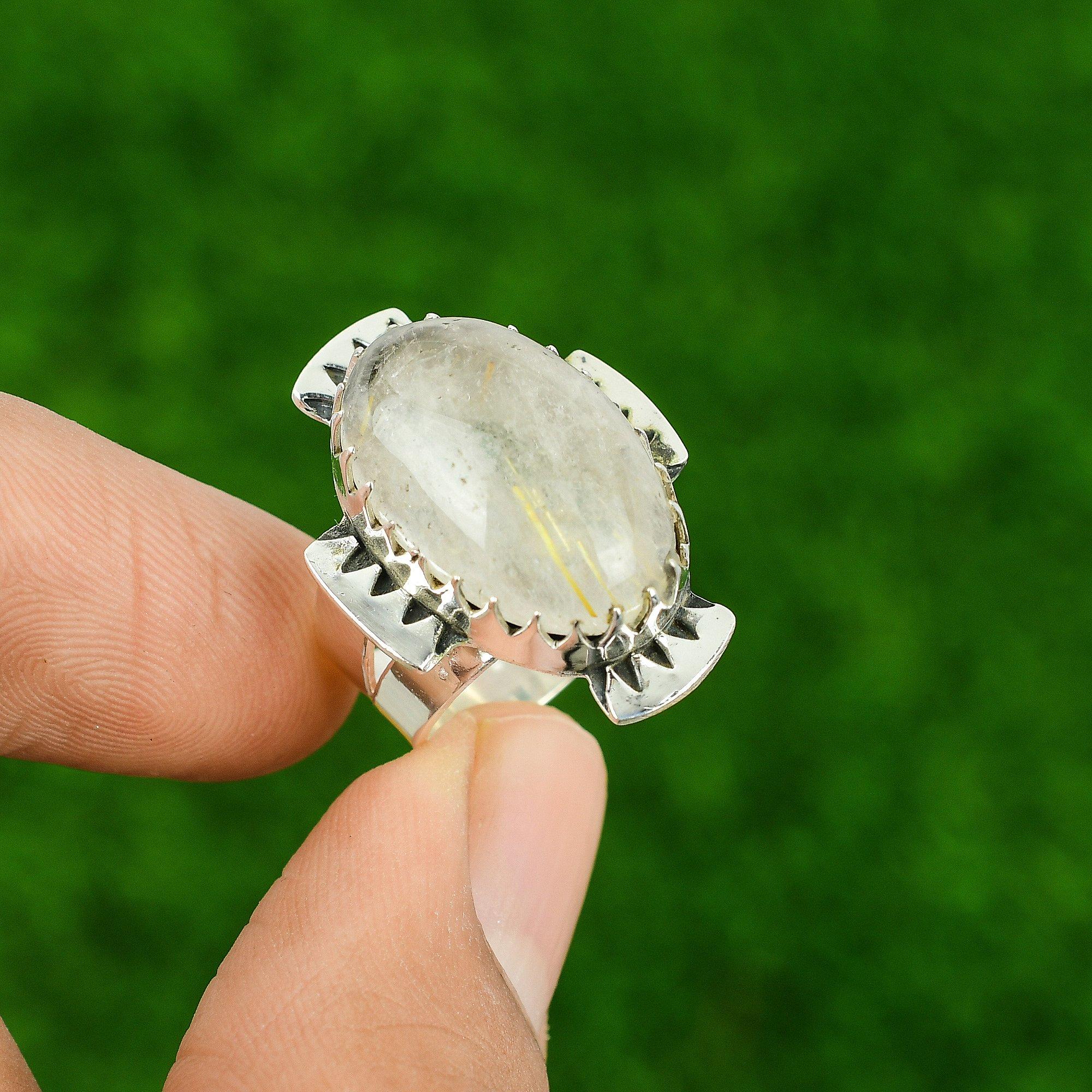 

Golden Rutile Stone Sterling Silver Stackable Promise Wife Birthday Ring Size 7 7