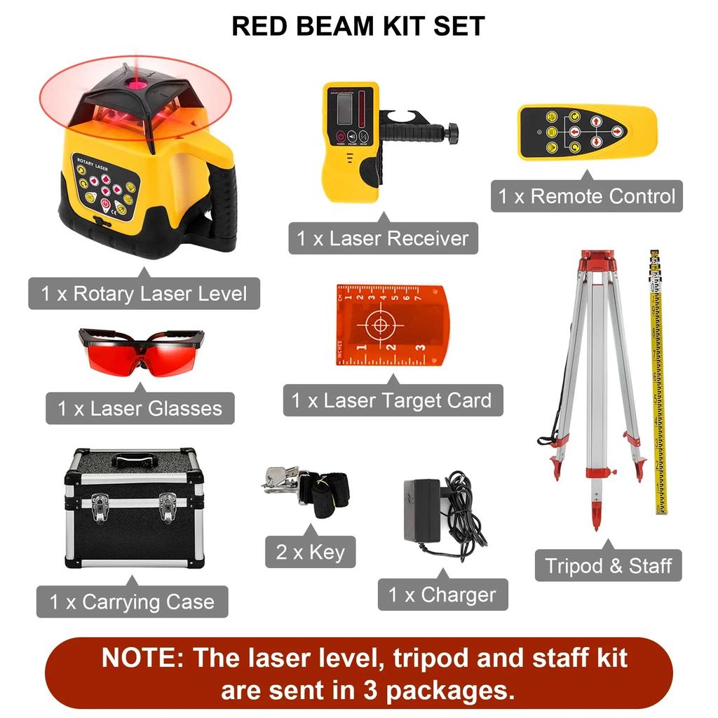 Laser Level 360 Rotary Auto Self-Leveling ±5 Degrees W/ Tripod & Staff Nivel Laser Construction Tools for Outdoor Industry