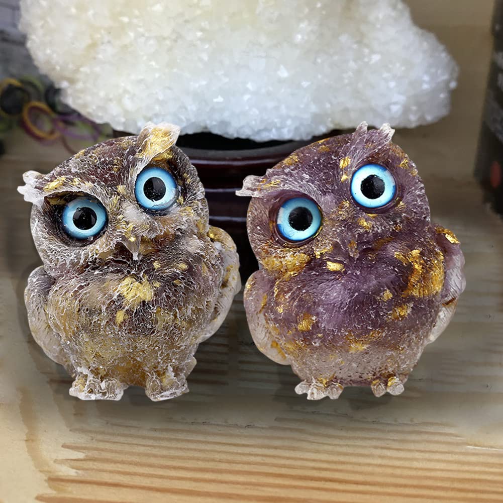 YUYAKESHI Owl Figurine, Mascot, Cute Mini Owl, Entryway, Handmade Natural Stone Resin Owl, Decorative Accessory, Tabletop Decor, Random Eye Color