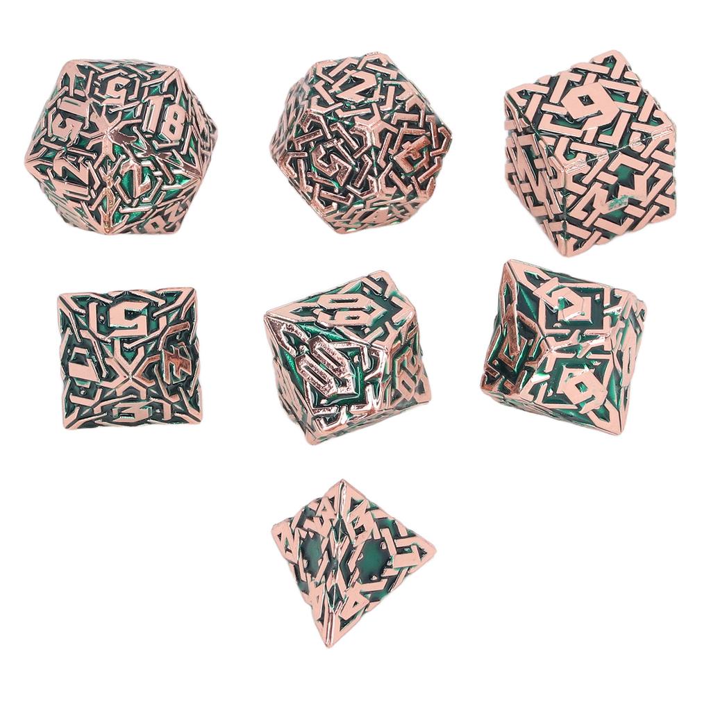 7pcs Board Game Dice Set Solid Metal Portable Engraved Funny Polyhedral Dice for Party