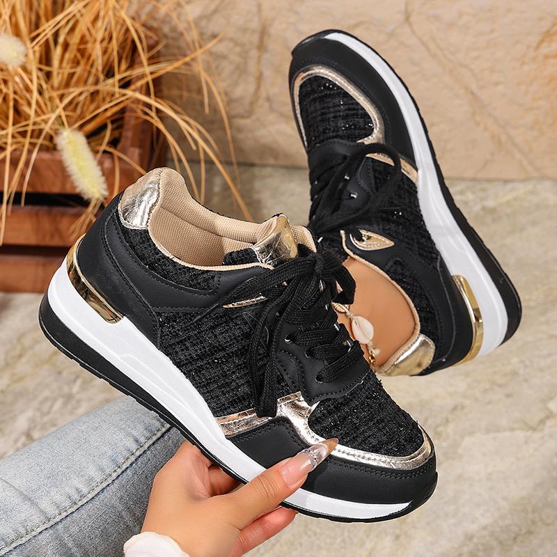 Fashion Fashion Black Platform Sports Shoes for Women Round Toe Lace Up Wedge Sneakers Woman Thick Sole Non Slip Casual Shoes Plus Size