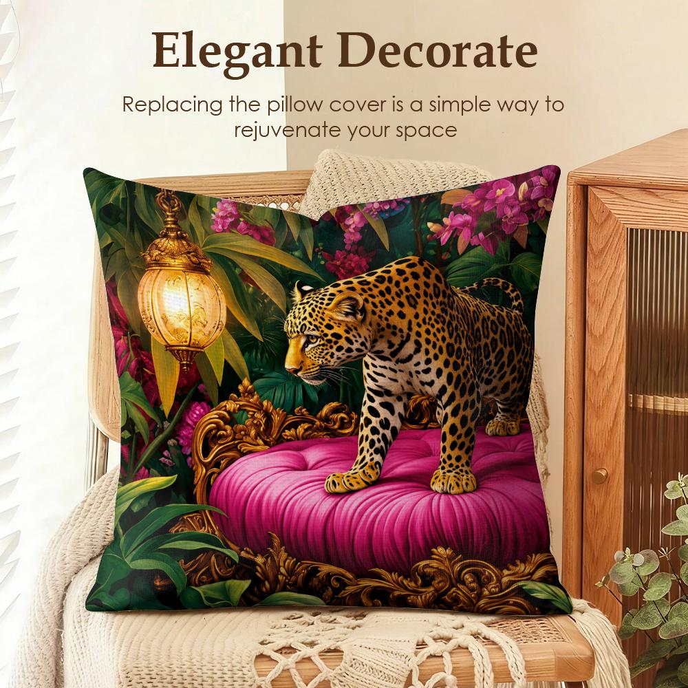 Regal Jungle Leopards Cushion Cover Natural Linen Organic Fabric DoubleSided Printing Sofa Home Decor Gift Pillow Cover