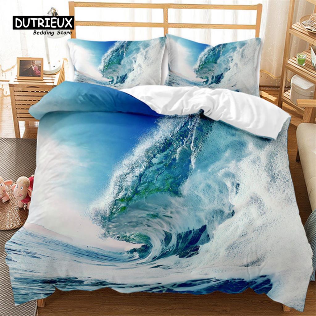 Hawaiian Summer Beach Duvet Cover Exotic Tropical Seascape Bedding Set Microfiber Palm Trees Comforter Cover For Kids Adult Room