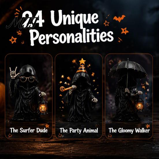 Spooky Desktop Decorations Halloween Advent Calendar, 24 Day Countdown Box with Witch Ghost Funny Character Gift Set Figurines, Collectible
