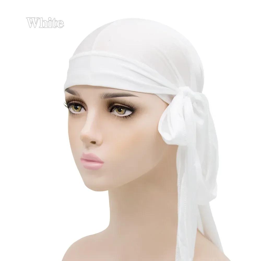 Simulation Silky Durag Long Tail Pirate Hat Headband Turban for Children Kid Ribbon Elasticity Baotou Cap Hair Bands Accessories