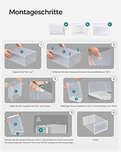 Cutii pentru pantofi, pachet de 8 organizatoare pentru depozitarea pantofilor, pliabile și versatile pentru adidași, transparente și albe