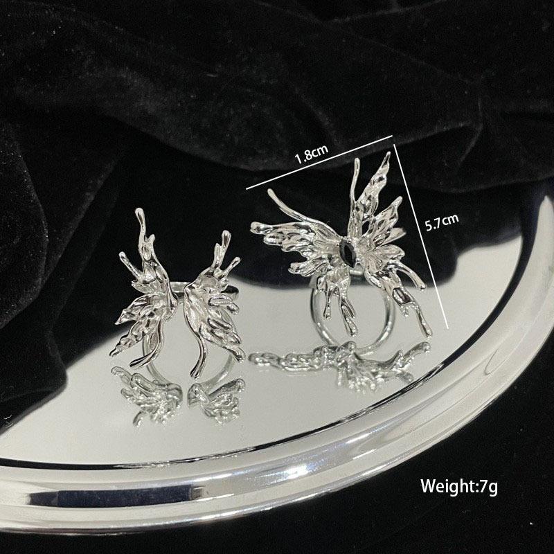 Personality butterfly opening black zircon ring women's ins tide niche designer senior cold wind index finger ring