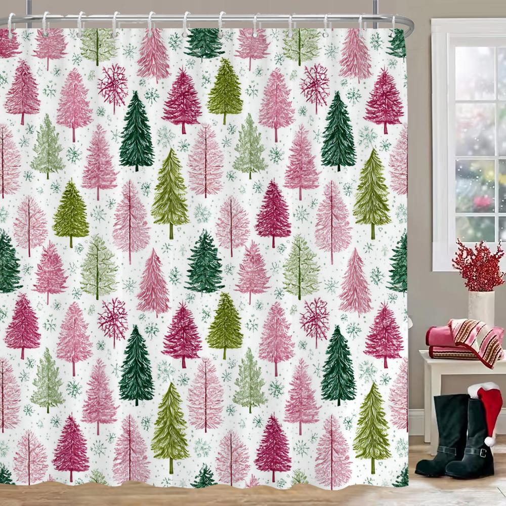 GAEMerry Christmas Shower Curtain Christmas bell, snowflake Bathroom Curtain with Hooks home for Christmas day decoration Curt