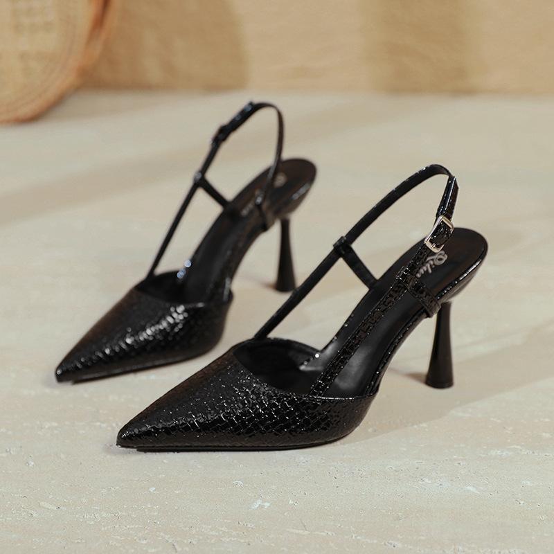 Red Pointed High Heels Stiletto 9cm One-word Belt Sexy 2025 New Bag Head Sandals Large Size Empty Shoes