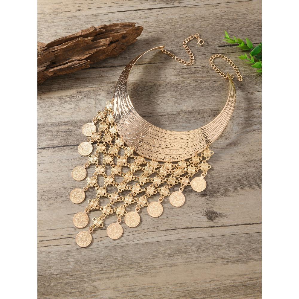 Punk Metal Exaggerated Pattern Collar, Exaggerated Fringed Collar.