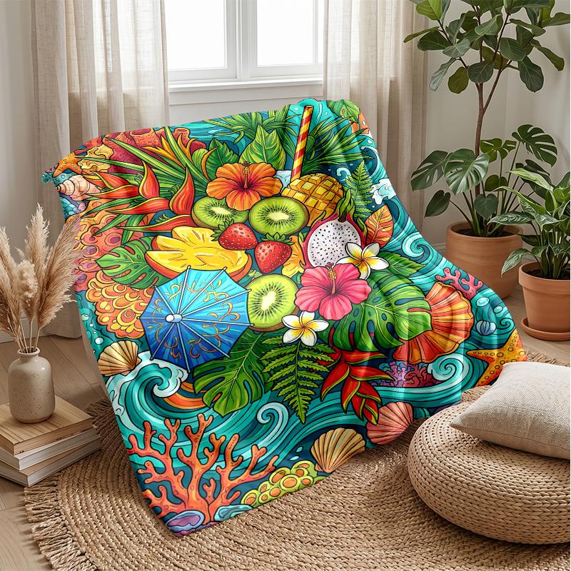 Tropical Fruit Paradise Drink Theme blanket Lightweight Warm Flannel Blanket Decorative Throw Blanket for Home Decoration