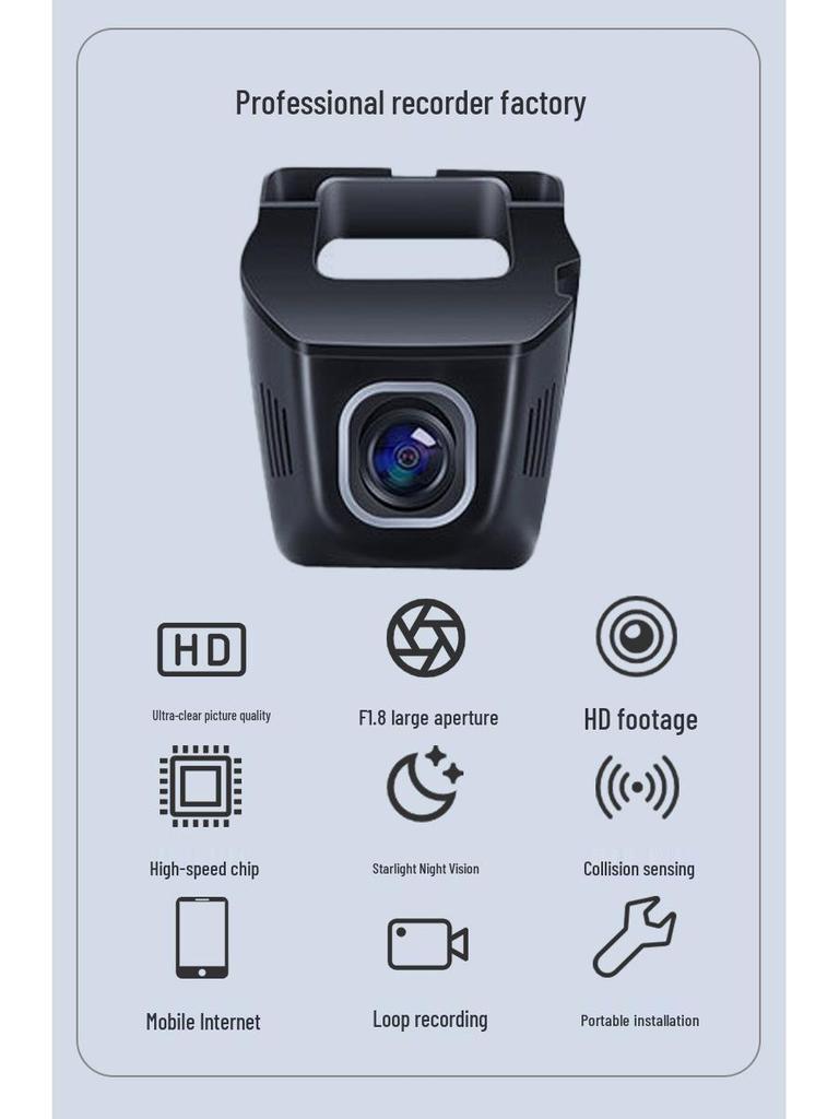 U-Shaped WiFi Dash Cam with Mobile Connectivity, HD Recording, 24-Hour Parking Monitor, Universal Fit