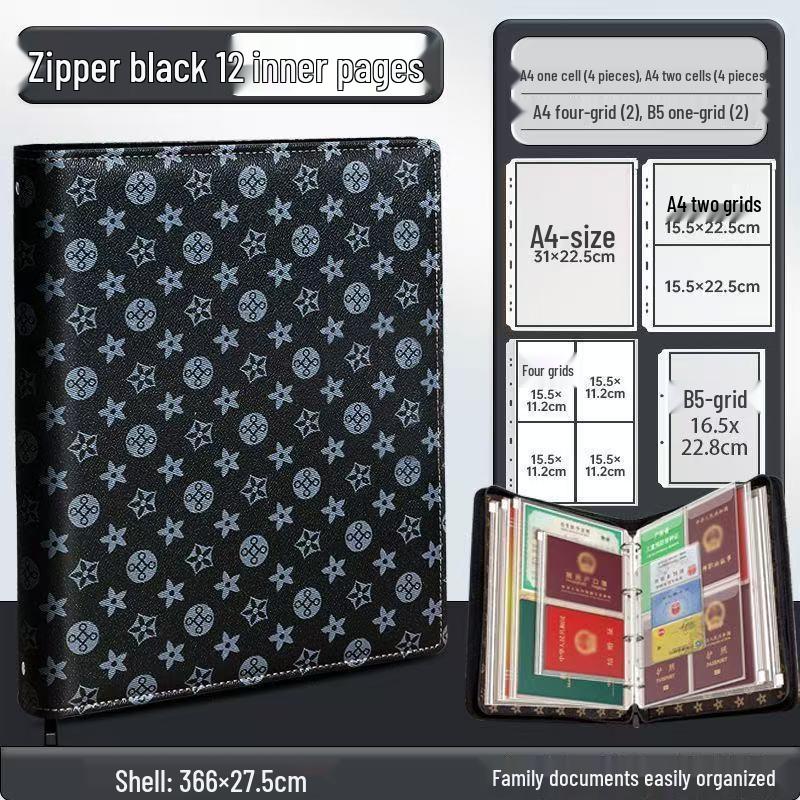 Family Document Storage Bag: Leather Magnetic Buckle A4 Album for Certificates, Receipts & Documents