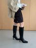 Wide tube square head knight boots women's autumn and winter boots thick high heel boots thin boots