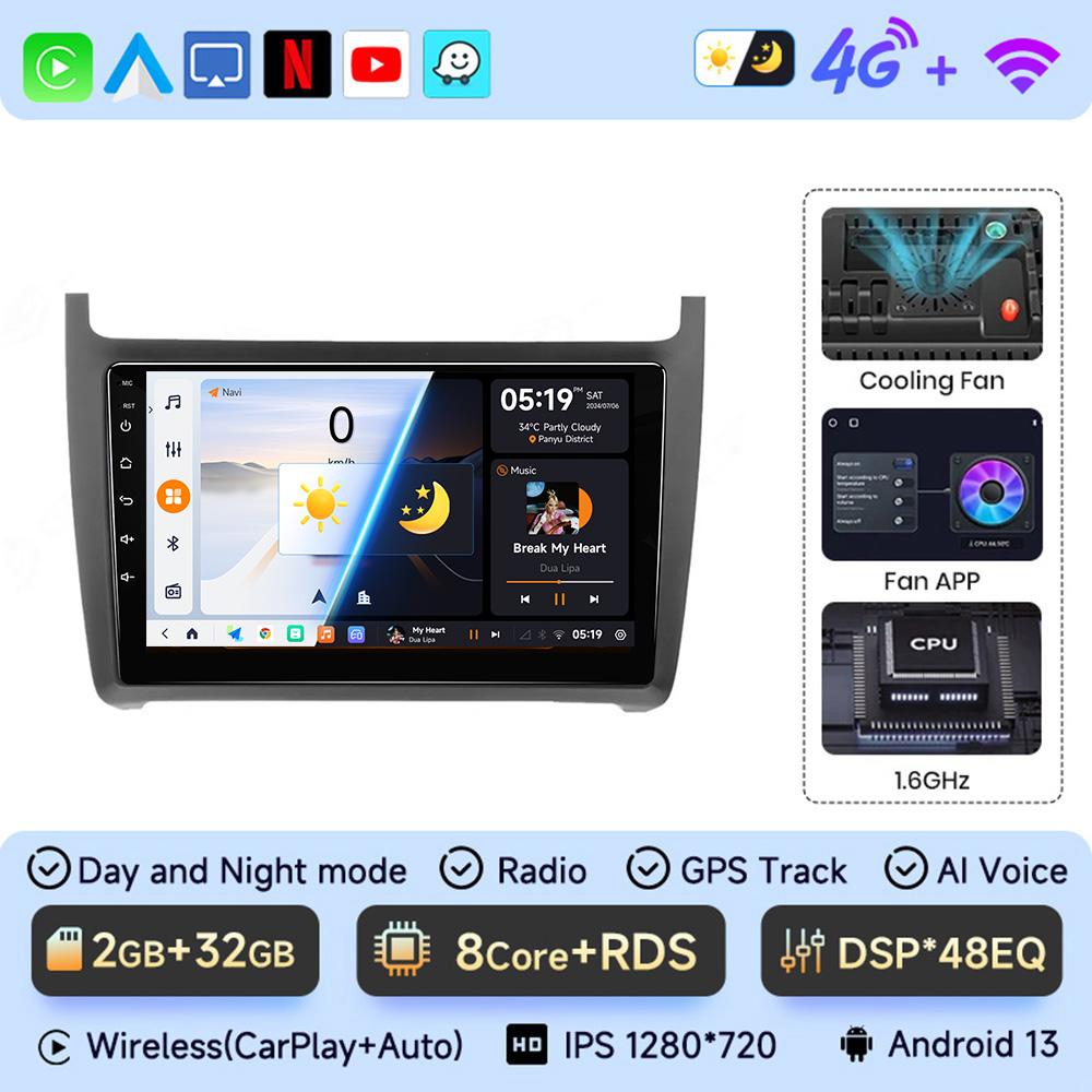 JIUYIN 9 Inch Android 13 Car Radio  For Volkswagen VW POLO 5 Sedan 2008 - 2025  Carplay Multimidia Video Player  Head Unit
