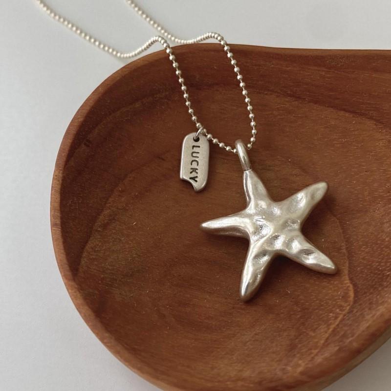 Simple Starfish Necklace for Women Inche Texture Pentagram Layered Collarbone Chain Necklaces Jewelry
