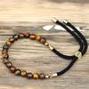 Tiger Eye Bracelet Adjustable Black Cord 18K Gold-Plated