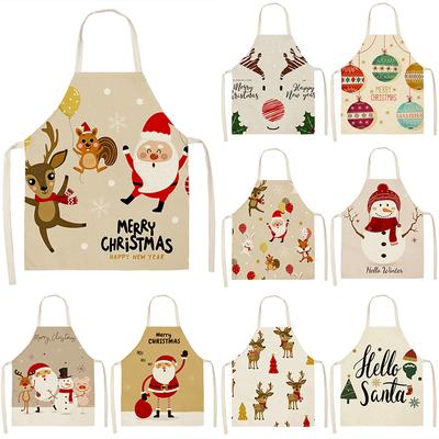 Tablier en coton et lin motif père noël bonhomme de neige, accessoires de cuisson, tablier féminin, accessoires de cuisine, tablier pour hommes