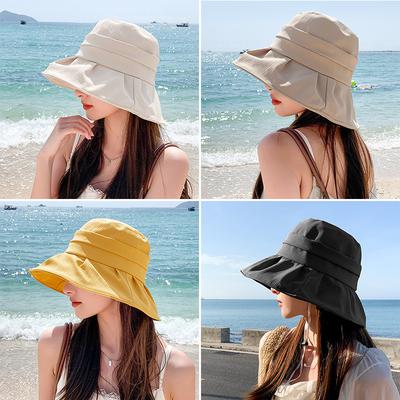 Fashion Solid Color Bucket Hat for Women Summer Wide Brim Sunshade Ruffle Brim UV Protection Basin Cap Girls Outdoor Hat