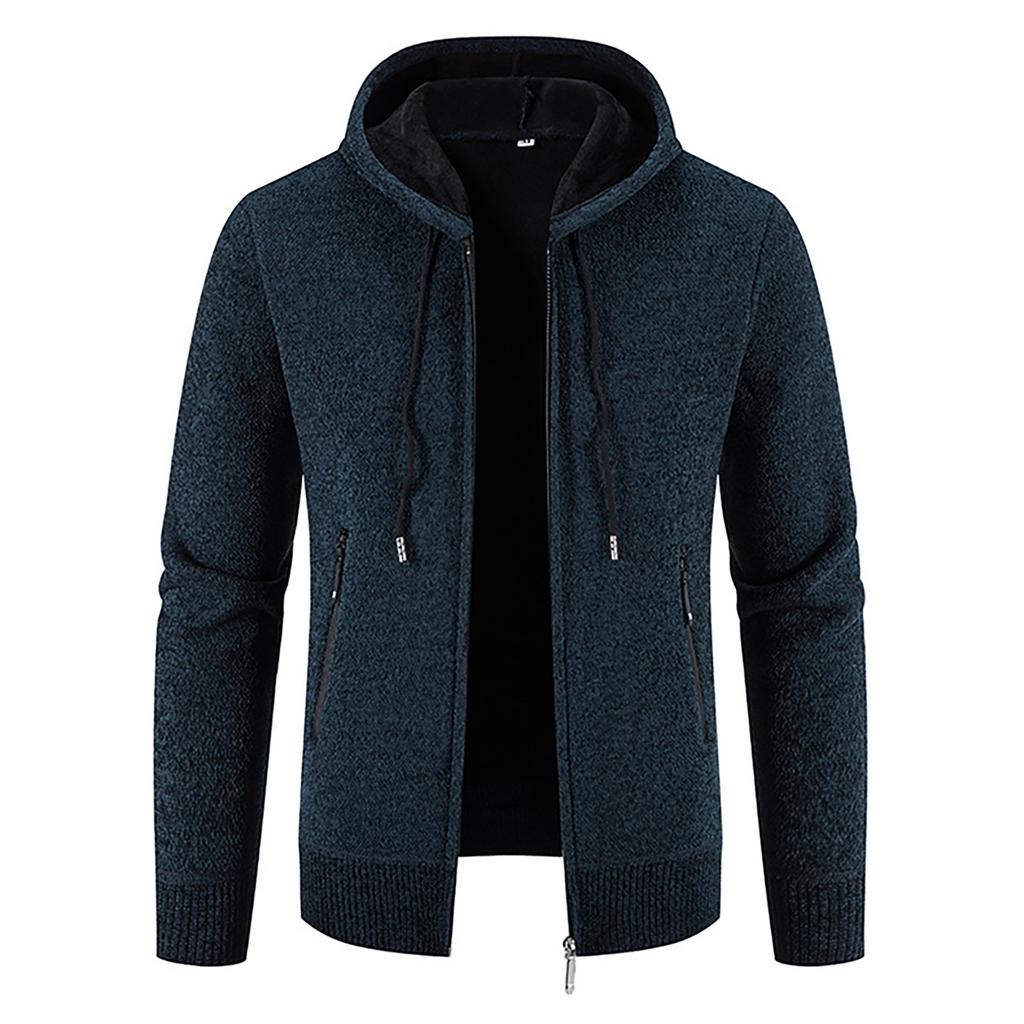 Pánské plyšové kostkované pletení s kapucí Kabát se stahovací šňůrkou Svetr Teplé jednobarevné bundy Topy