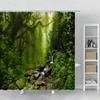 Forest Landscape Shower Curtain Sunshine Waterfall Green Bamboo Mist Jungle Autumn Scenery Bathroom Curtains Bathtub Decor Hooks