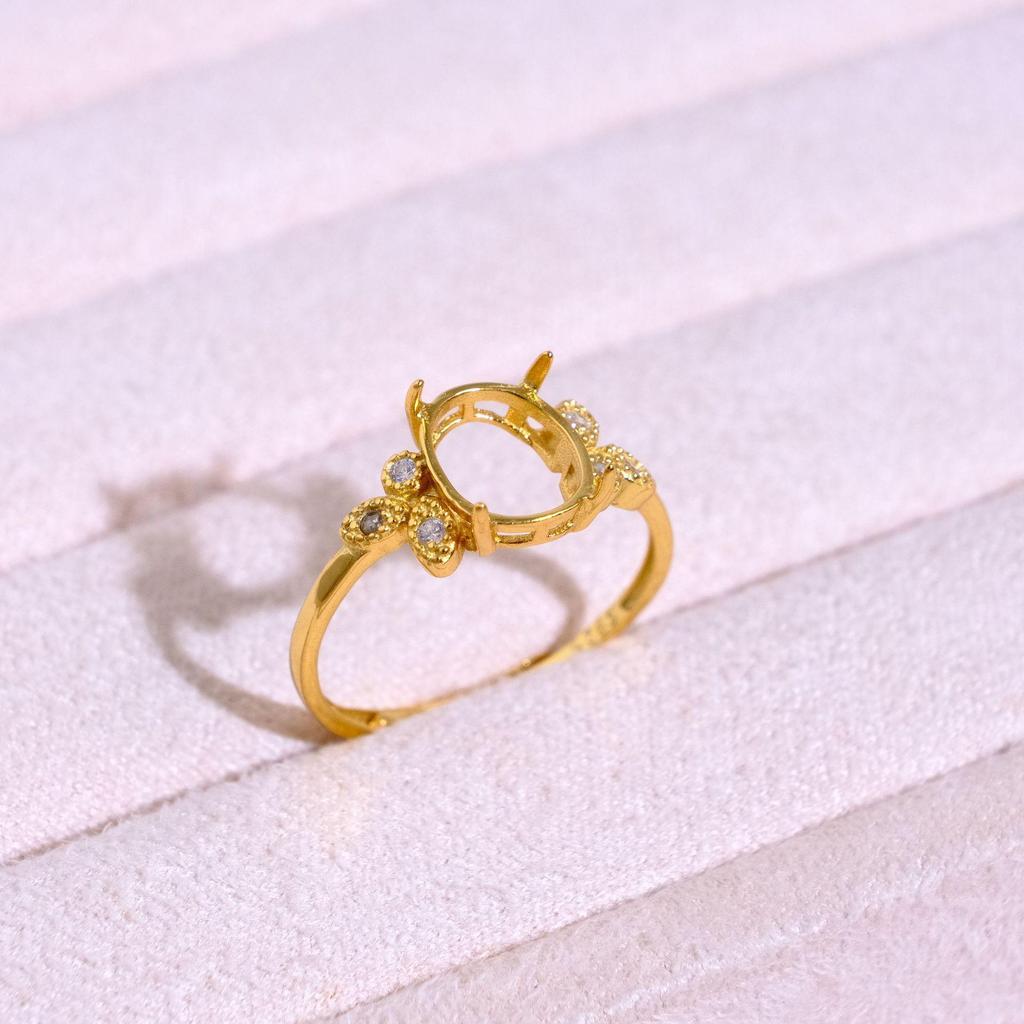 Gold-Plated S925 Sterling Silver Oval Open Ring Setting - Women's Hollow Design Silver Jewelry Accessories