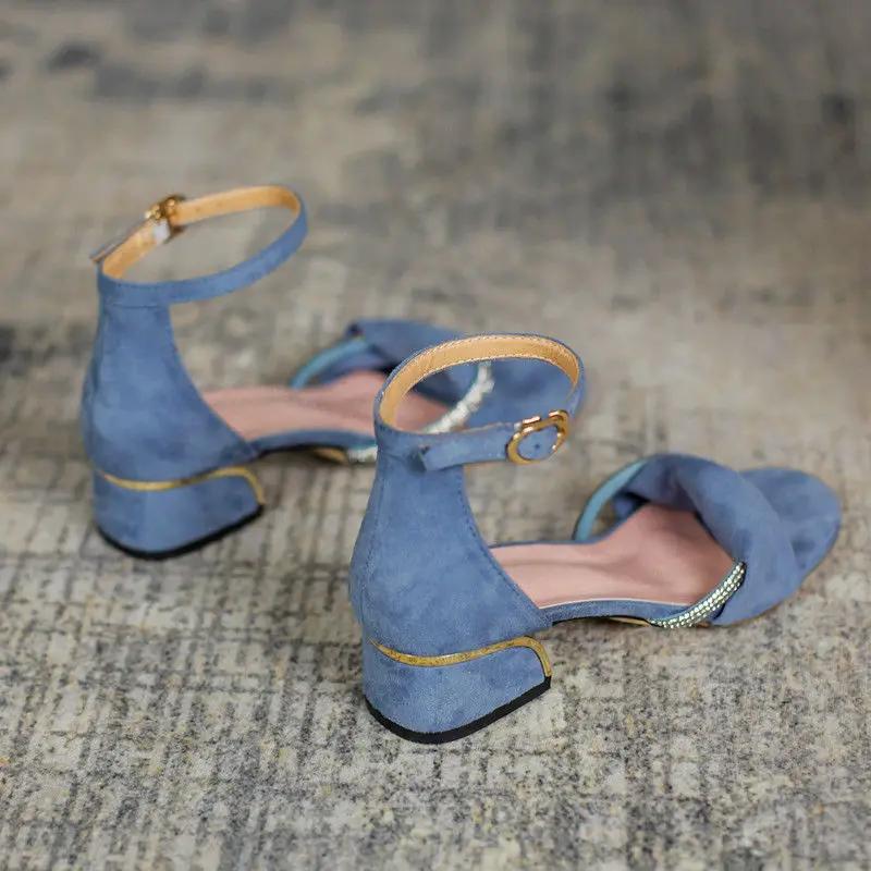 Fashion One Word High Heels with Strap Ladies Shoes Summer 2024 Thick Heel Sandals for Women Footwear Rhinestones Wholesale The Best Vip