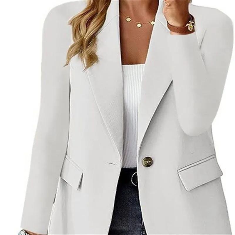Fashionable Casual Women Blazer Spring Autumn New Solid Color Turn Down Collar Long Sleeve Suit Coat Elegant Office Lady