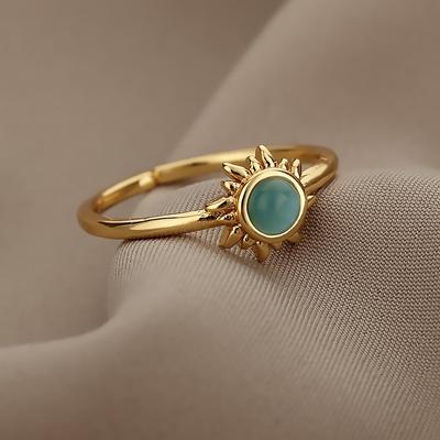 Vintage Opal Rings for Women Stainless Steel Sun Rings Moonstone Ring Two Colors Accessories Jewelry Gift Best Friend Mom Bijoux