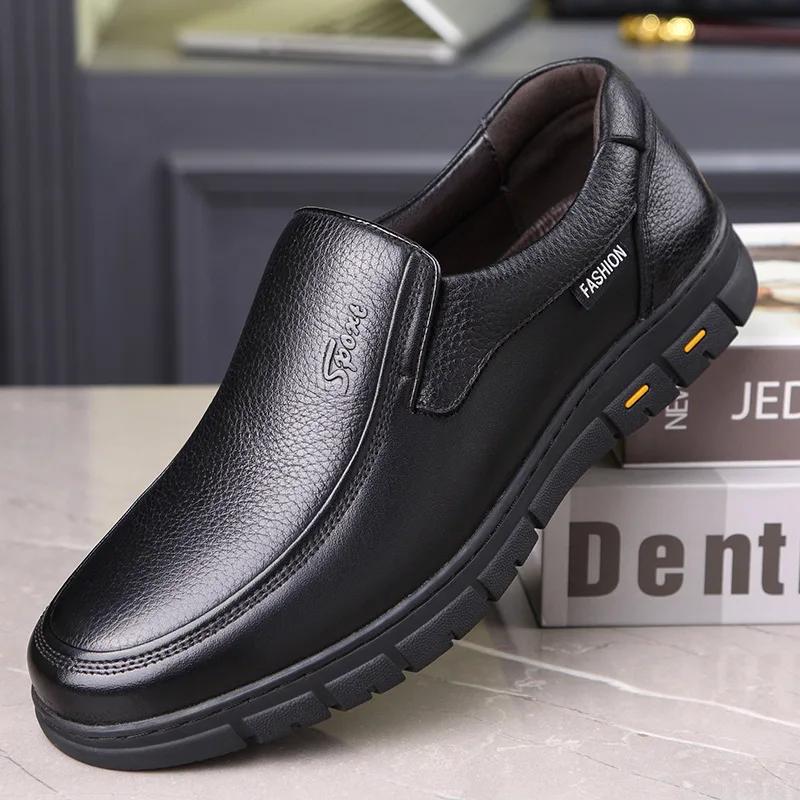 2024 Winter Leather Casual Shoes for Men Loafers Luxury Brand Comfortable Warm Plush Moccasins Men's Dress Shoes Plus Size 38-46