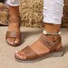Women's Peep-Toe Casual Sandals With Velcro Strap, Roman Style Outdoor Footwear, Available In Large Sizes.