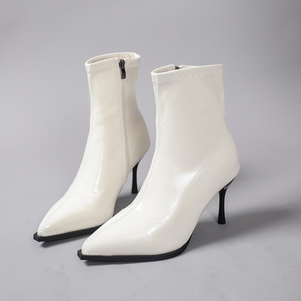 Designer Sexy Pointed Women's Bare Boots  Winter New Comfortable Pu Zipper Leisure Stiletto Ladies Chelsea Boots 35-42