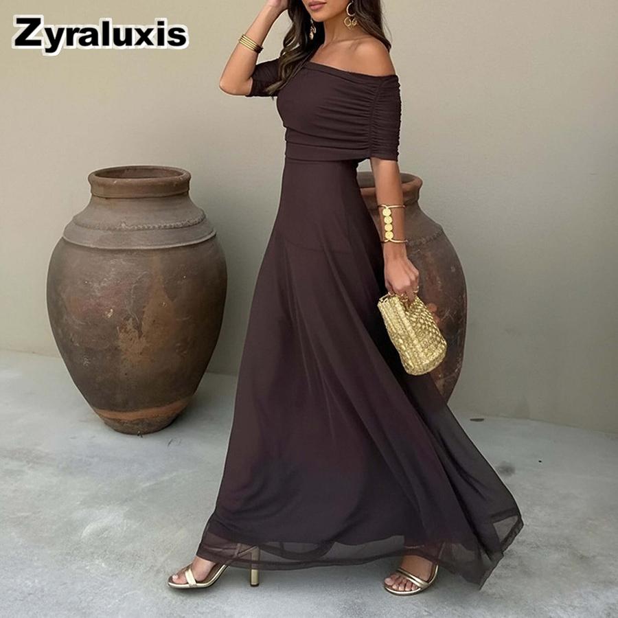 Autumn New Arrivals Women's Elegant One-Shoulder Semi-Sheer Dress Long Gown