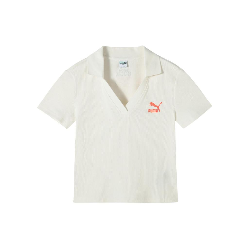 Puma Embroidered Logo Slim Fit Short Sleeve Polo Shirt Women Tops White 626863-65