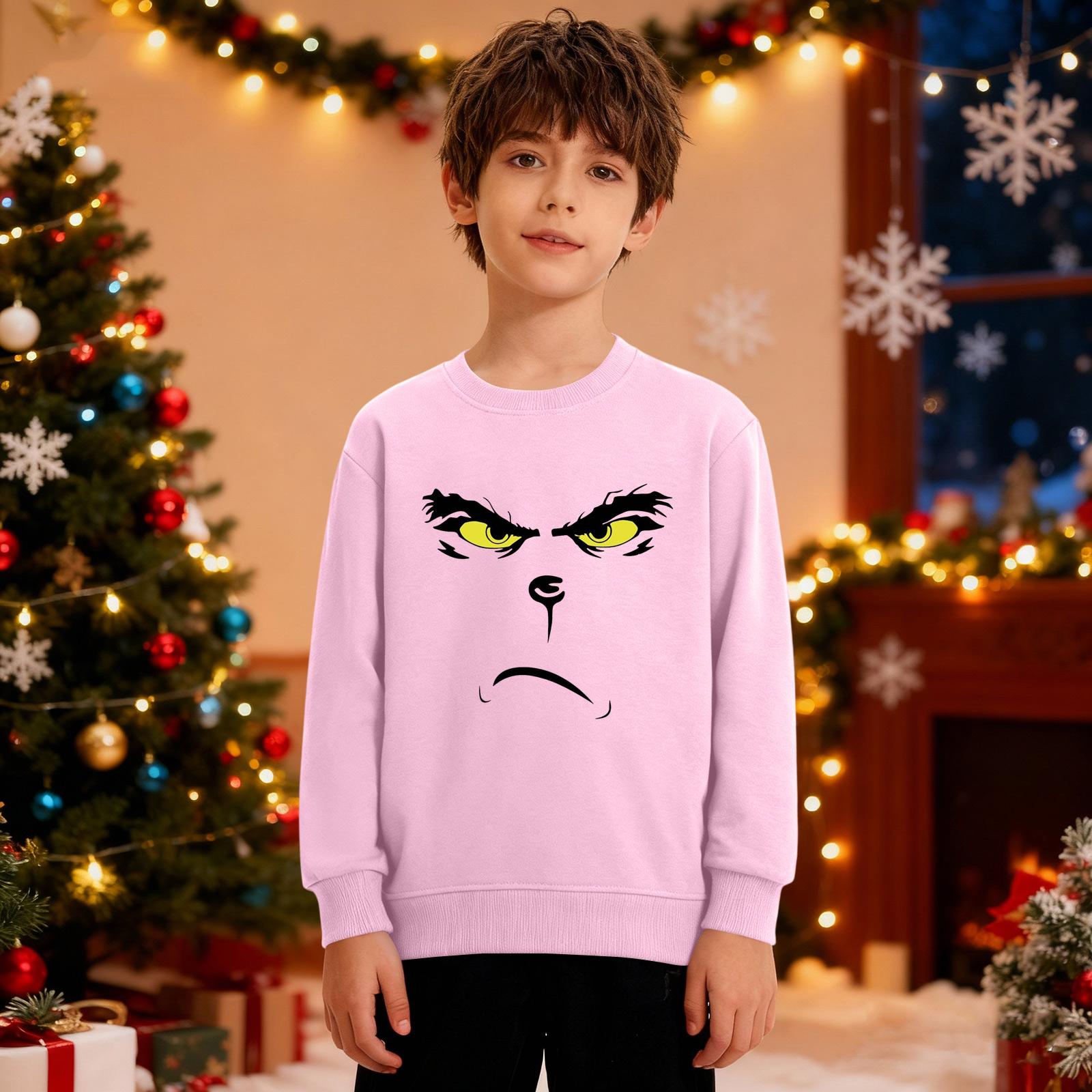 

Рождественский свитшот для мальчиков и девочек, уродливая рождественская футболка, свитшот с круглым вырезом, для малышей, с длинным рукавом, пуловер, наряд, топы 150 розовый