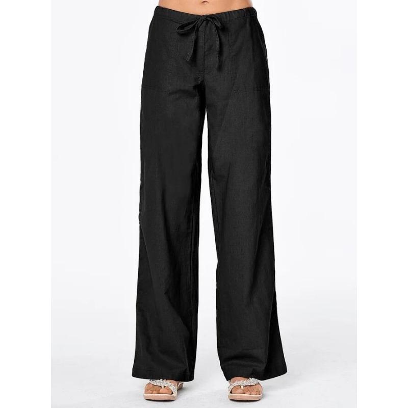 

GMXIA Women s Solid Color Lace-up Pocket Loose Casual Wide Leg Linen Pants Women XXXL чёрный