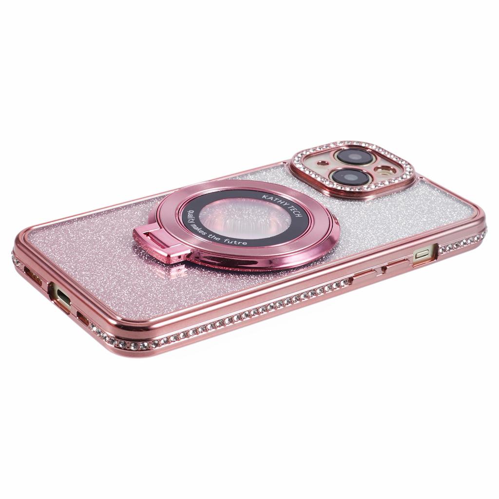 For iPhone 14 Plus TPU Case Gradient Design Kickstand Phone Cover with Rhinestone Ornament