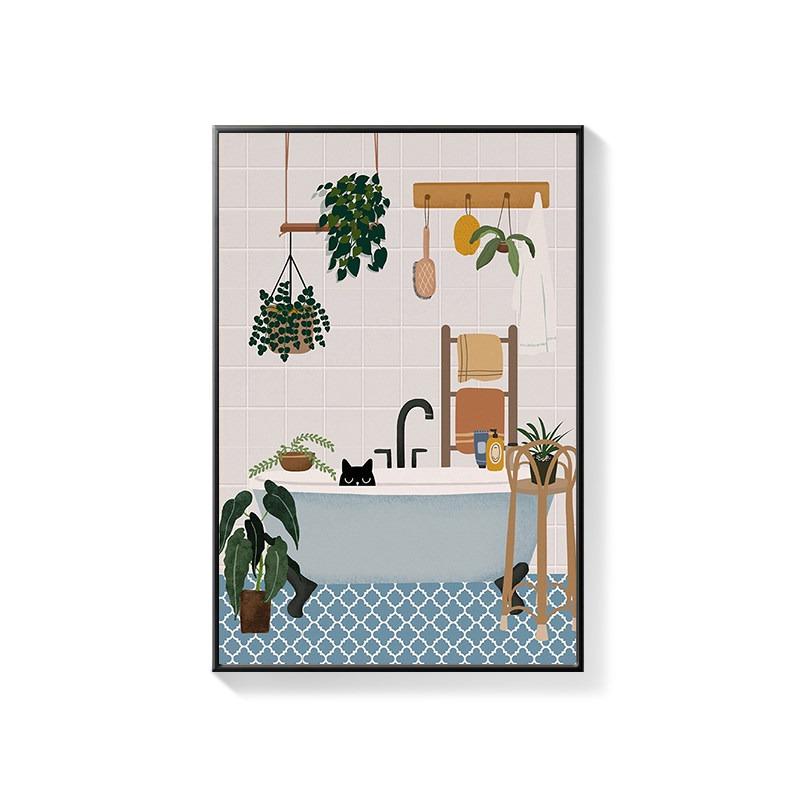 Bathroom Decorative Painting Cat American Retro Toilet Bathroom Canvas Painting Wall Art Poster for Modern Bathroom Home Decor