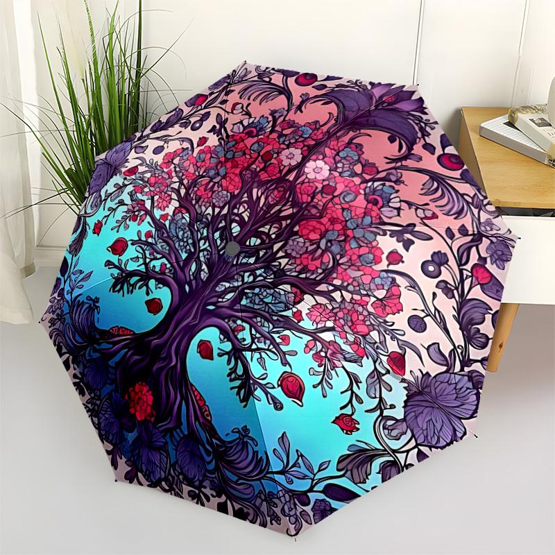 

1pc Tree of Life Mandala Automatic Open/Close Umbrella - Portable Collapsible Umbrella with 8-Rib Stability, Fashion Lovers yy251017188