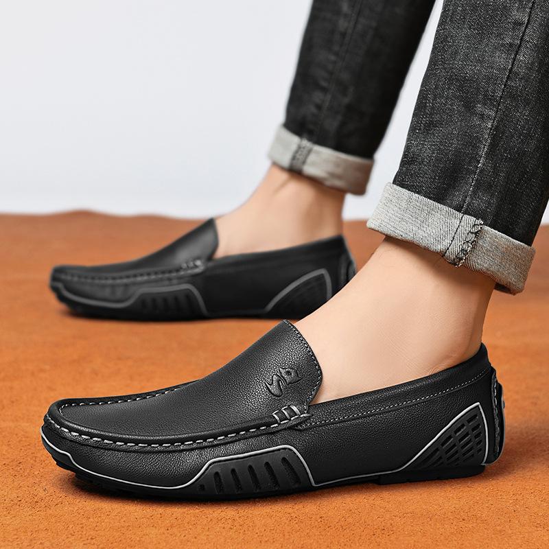 Genuine Leather Shoes Trendy Casual Leather Shoes British One Pedal Driving Fashionable Shoes Plus Size Men's Shoes