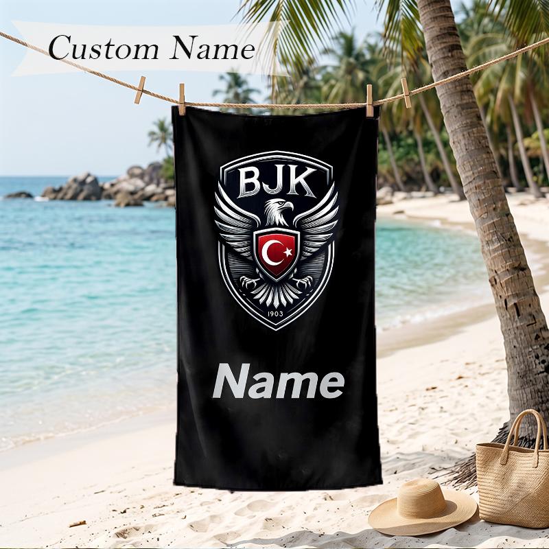 BJK FC Custom Name Printed Beach Towel Personalized Soft Towel For Swimming Beach Travel