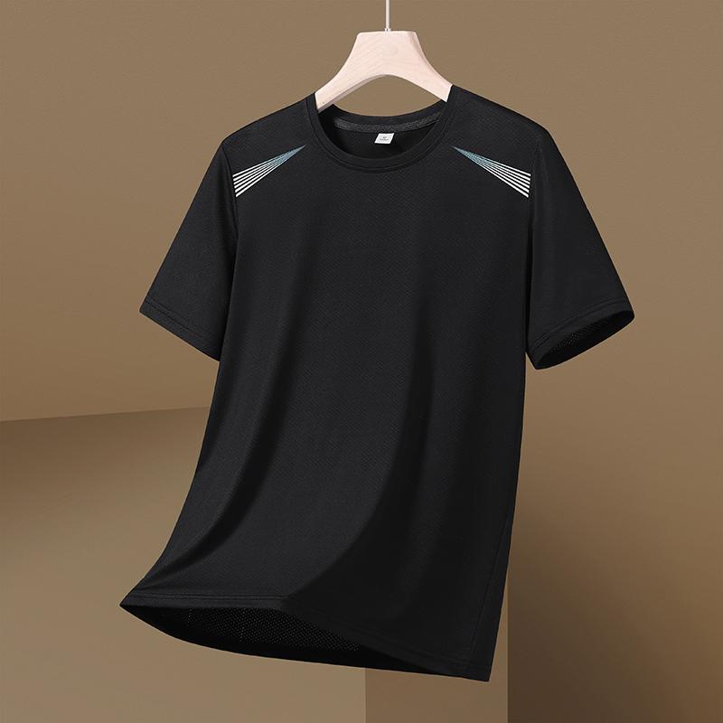 Camouflage Ice Silk Short-sleeved T-shirt Men's Thin Loose Quick-drying T-shirt Running Sports Elastic Men's Top Large Size