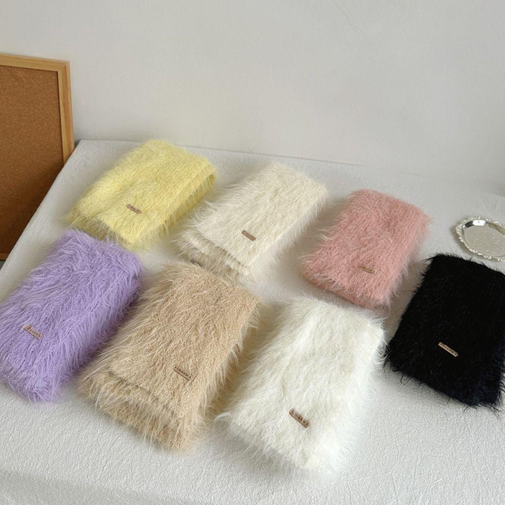 Solid Color Mohair Women Scarf Long Strip Y2K Girl Scarf Korean Style Thin Long Scarves  Female