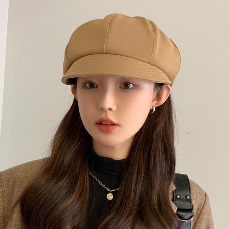Autumn and Winter New Hat Women's Solid Color Versatile Octagonal Hat Showing Face Small Painter Hat Retro Newsboy Hat Tide