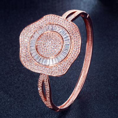 S0135 Bracciale a Fiore Esagerato, Zircone Micro-Intarsiato Rame Ecologico Galvanoplastica Mantenimento del Colore